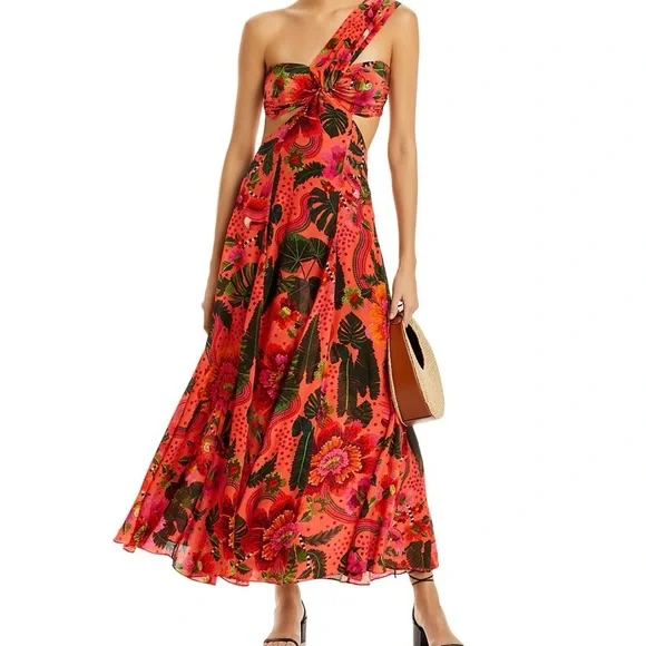 FARM Rio One-Shoulder Dress in Red and Pink Floral - Picture 5 of 5